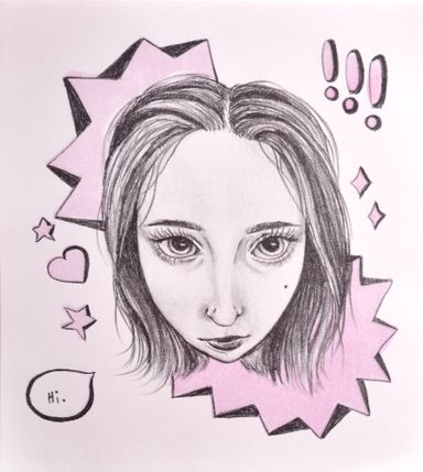 Lithography print using grease crayon on stone, pink and black ink